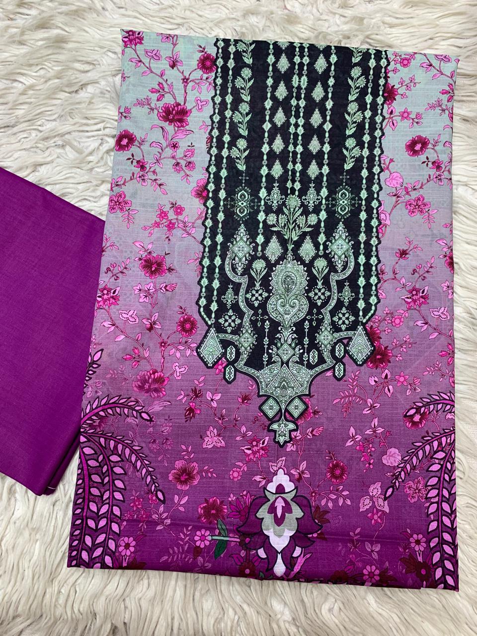 2Pc Bin Noor Fab Slub Doria Lawn Kameez & Dyed Trouser Suit Vol-47