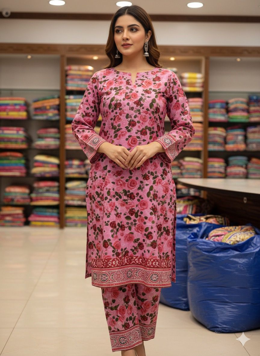 2 PC Cotton Allover Unstitched Suit Vol-1939