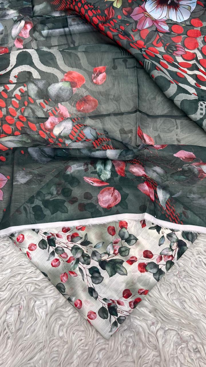 3Pc Supima Cross Slub Lawn Unstiched Suit  Vol-03