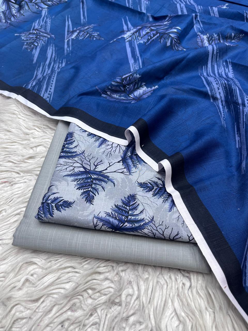 3Pc Slub Khaddar Unstitched Suit Vol-0137