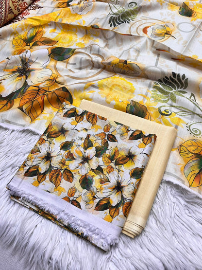 3Pc Slub Khaddar Unstitched Suit - 0085