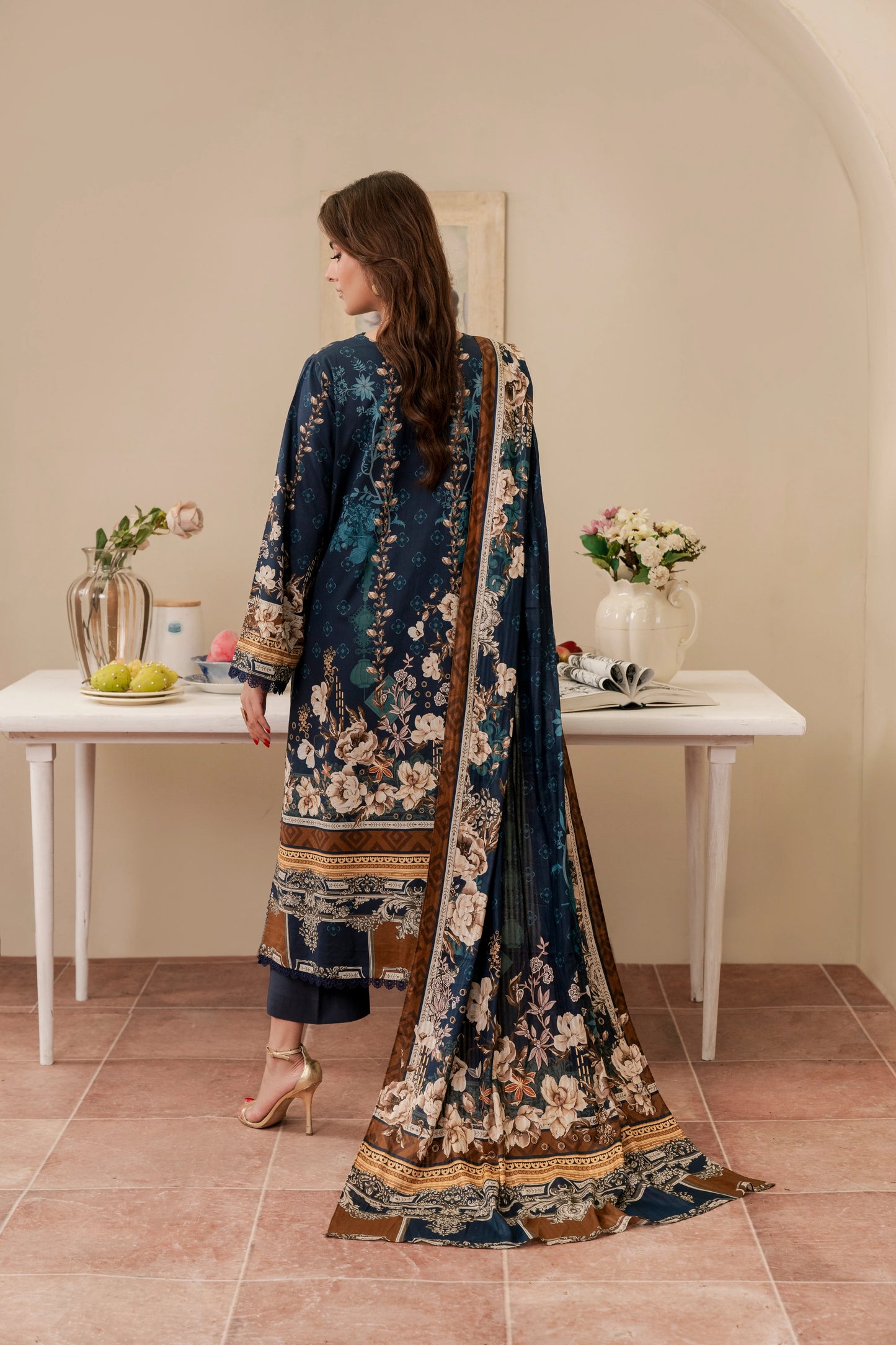 3Pc Firdous Cambric Printed Suit - D752