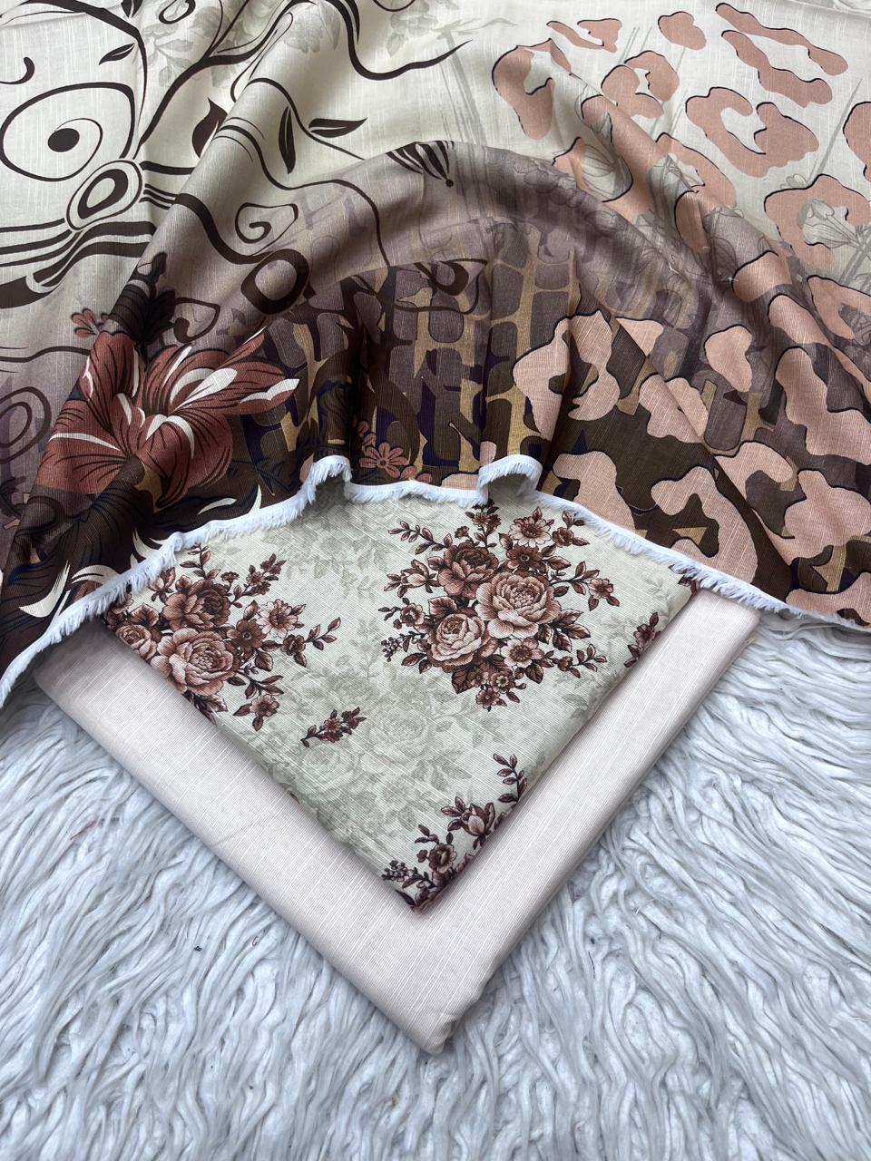 3Pc Slub Khaddar Unstitched Suit Vol-0137