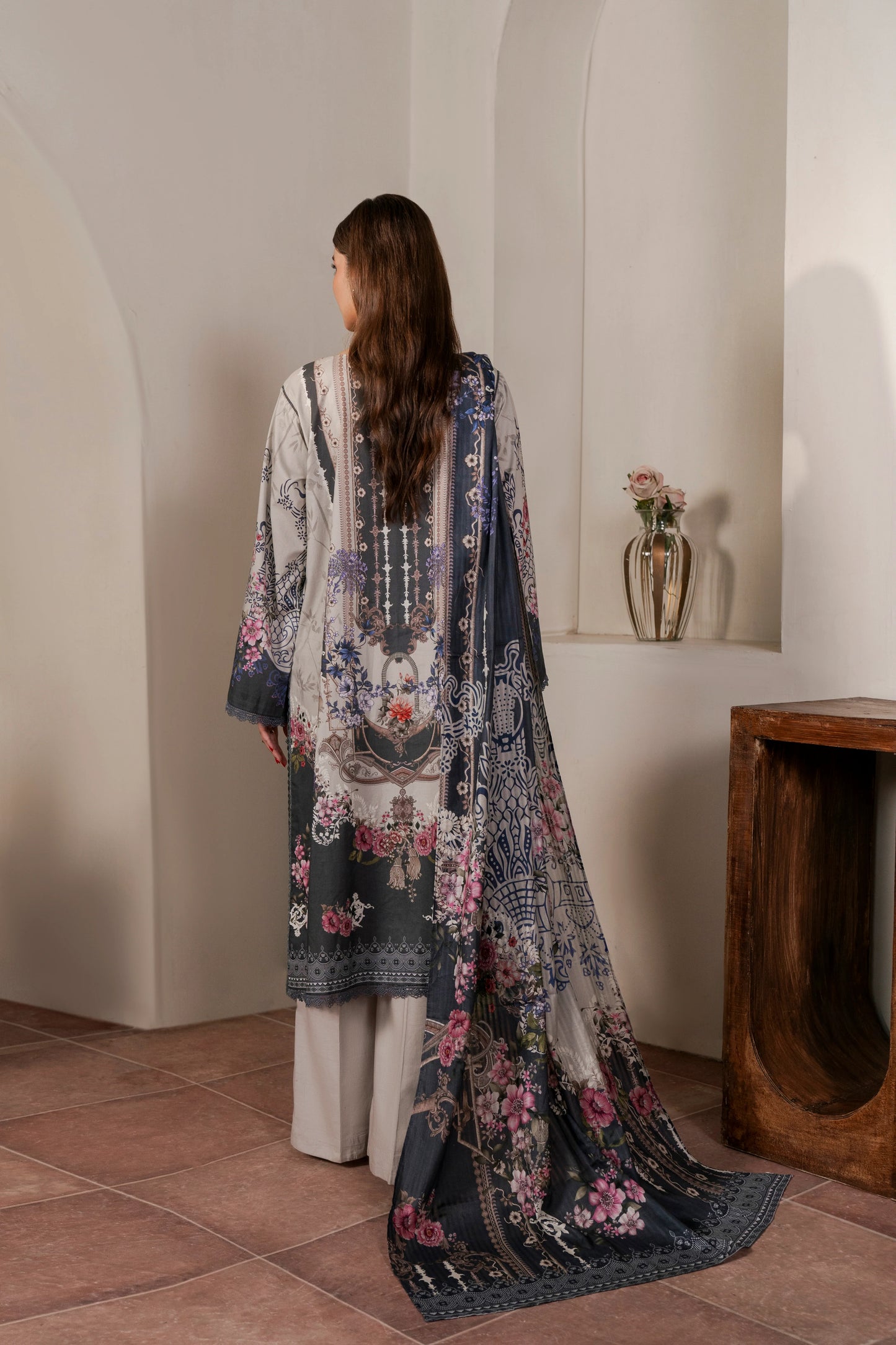 3Pc Firdous Cambric Printed Suit - D754
