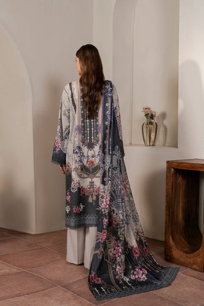 3Pc Firdous Cambric Printed Suit - D754