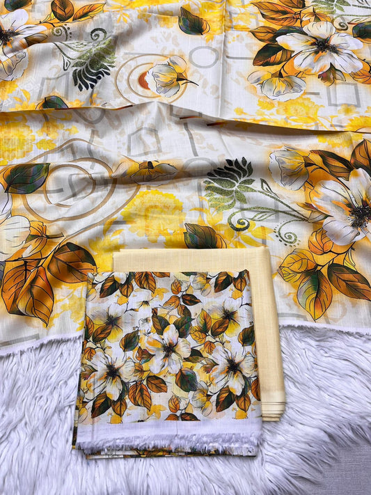 3Pc Slub Khaddar Unstitched Suit - 0085