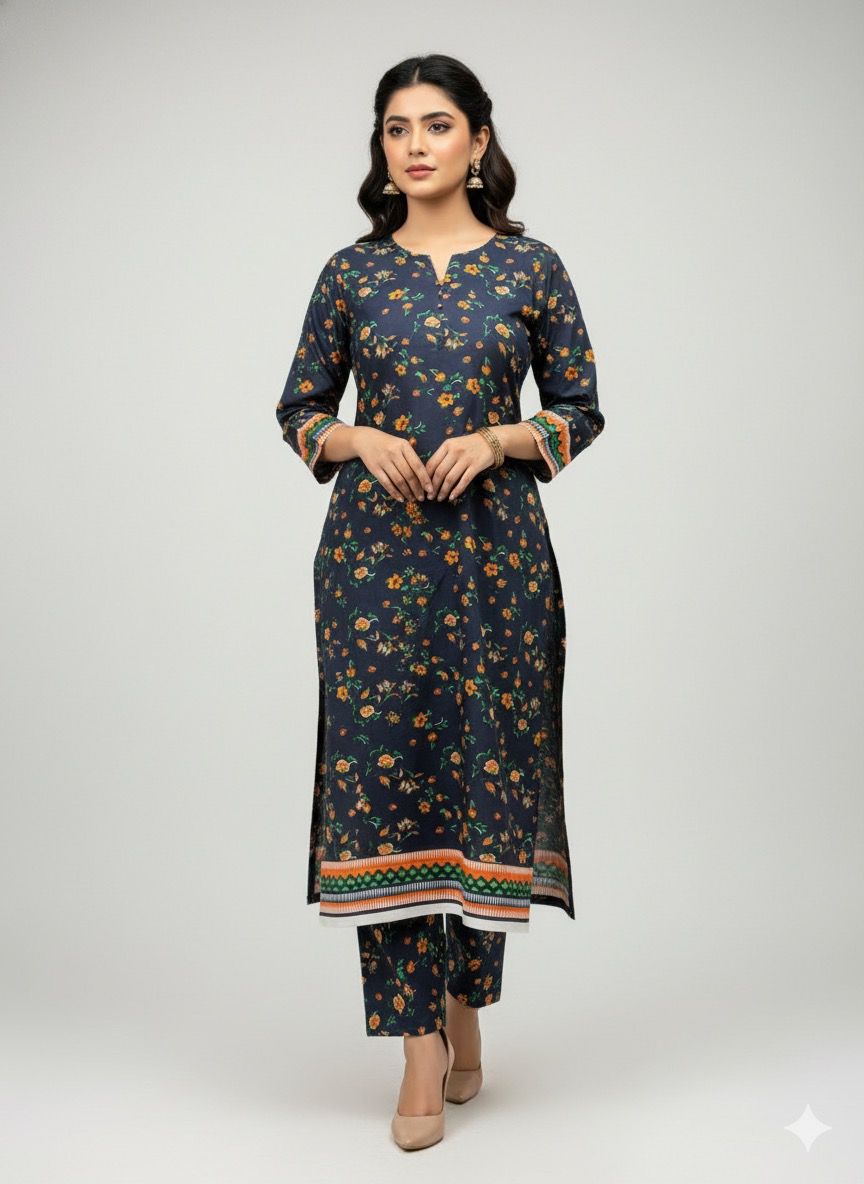 2 PC Cotton Allover Unstitched Suit Vol-1939