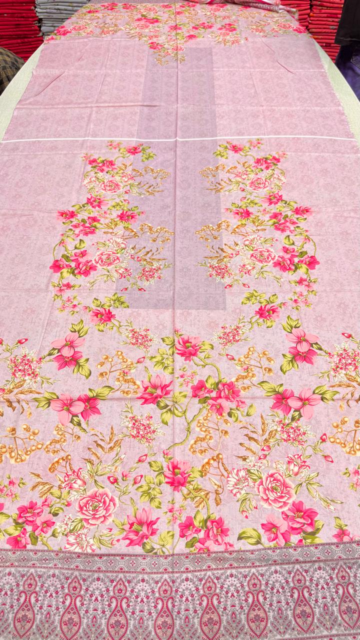 Floral patterned fabric with pink flowers on a checkered background