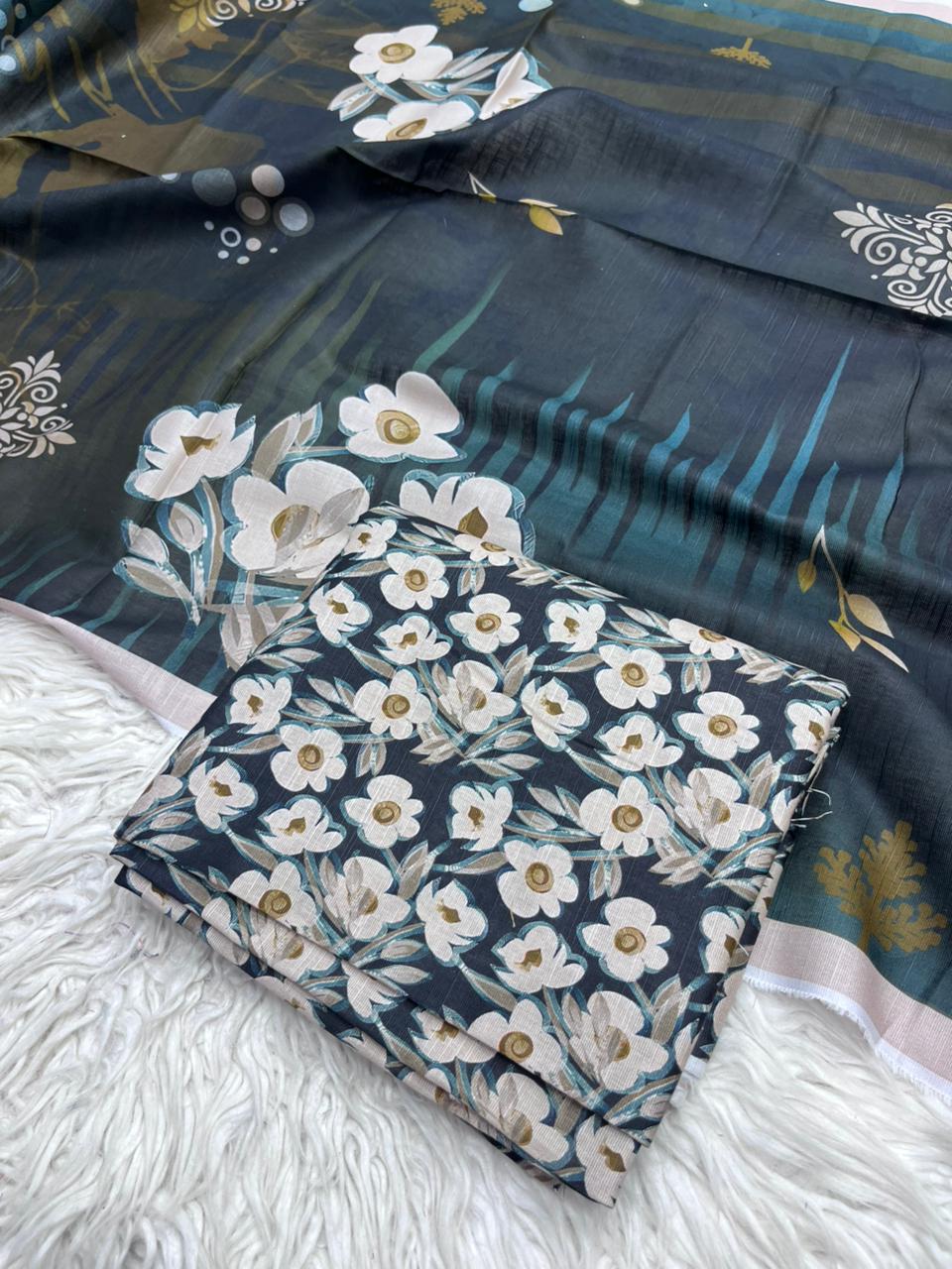 3Pc Slub Khaddar Unstitched Suit - 417