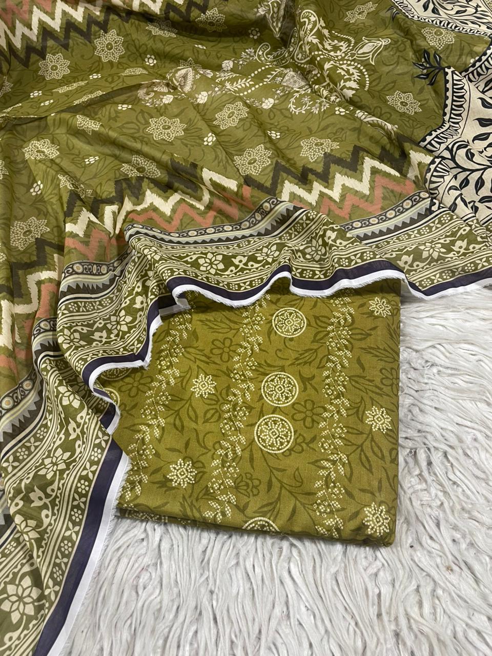3Pc Supima Lawn Unstitched Suit 1432