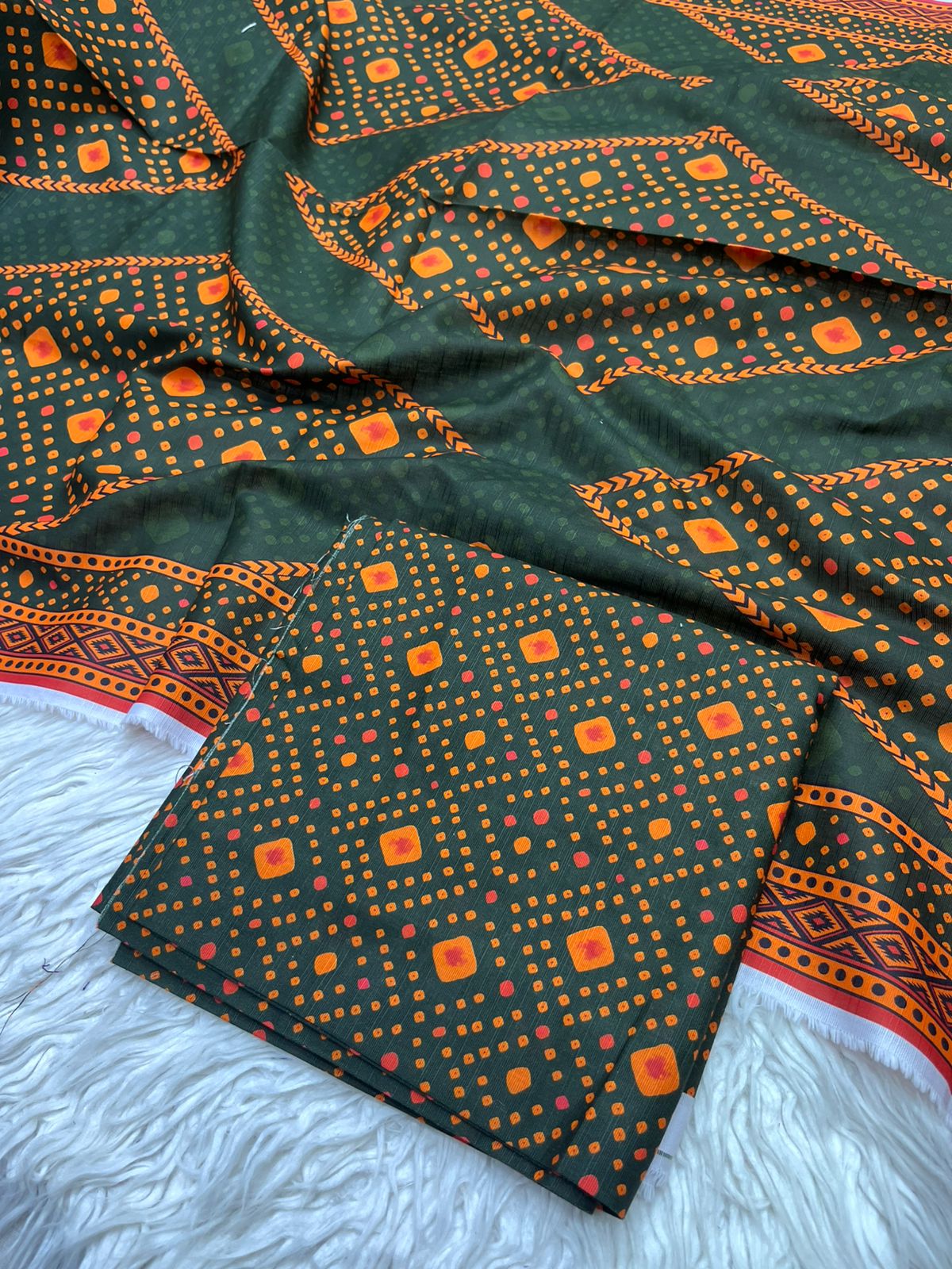 3PC Slub Khaddar Unstitched Suit - 0091