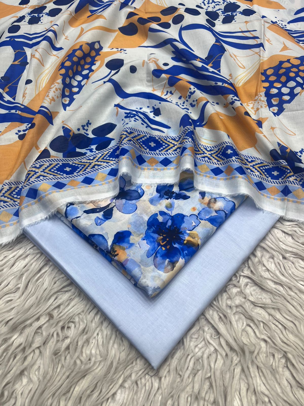 3Pc Printed Lawn Dyed Trouser  Vol-04