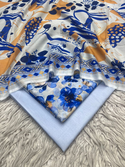 3Pc Printed Lawn Dyed Trouser  Vol-04