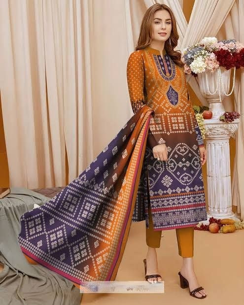 3Pc Bin Noor Fab Shamray Unstitched Suit Vol-0027