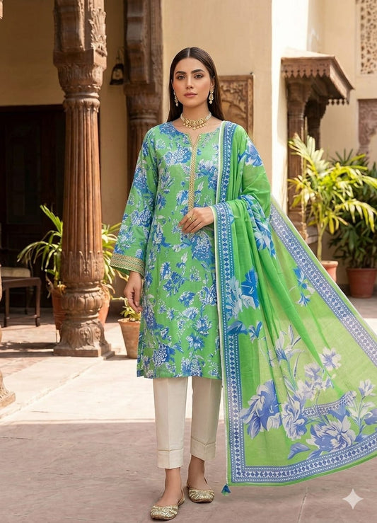 90x88 3Pc Premium Lawn Suit Vol-0020