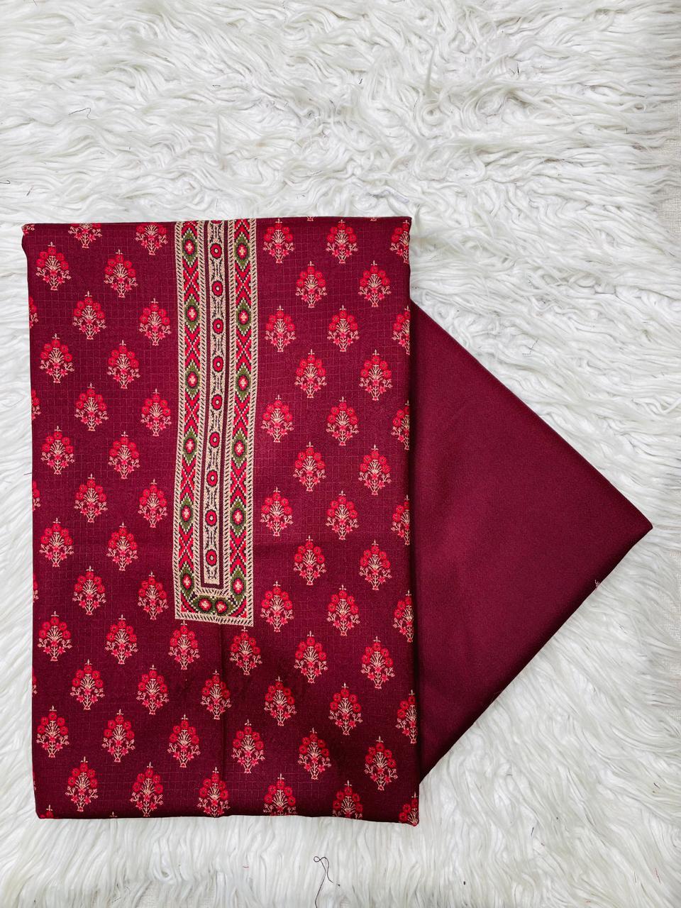 2PC Dhanak Jacquard Kameez & Trouser Unstitched Suit  Vol-0089