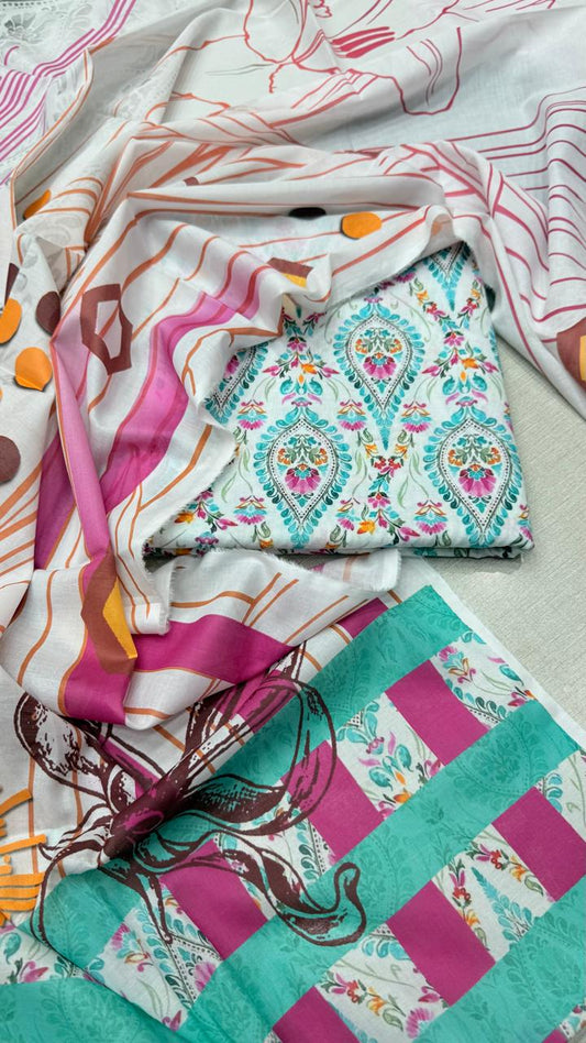 3Pc Supima Lawn Allover Suit  - #36555