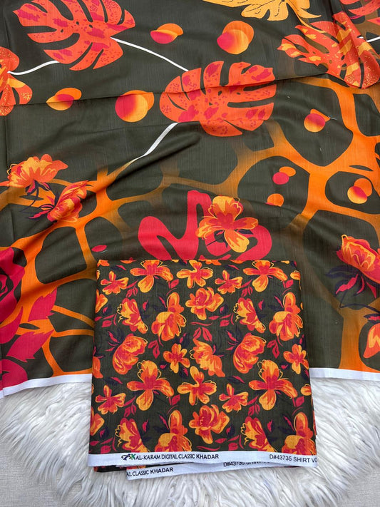 3Pc Slub Khaddar Unstitched Suit - 405