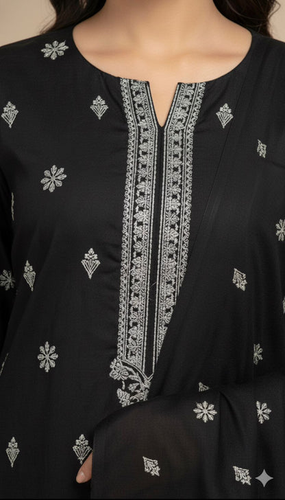 3Pc Embroidered Dhanak Party Wear VOL-0080