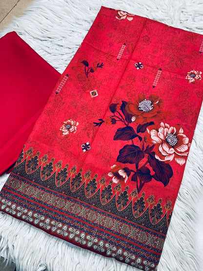 2Pc Sapphire Lawn Shirt & Dyed Trouser Unstitched Suit Vol-0201