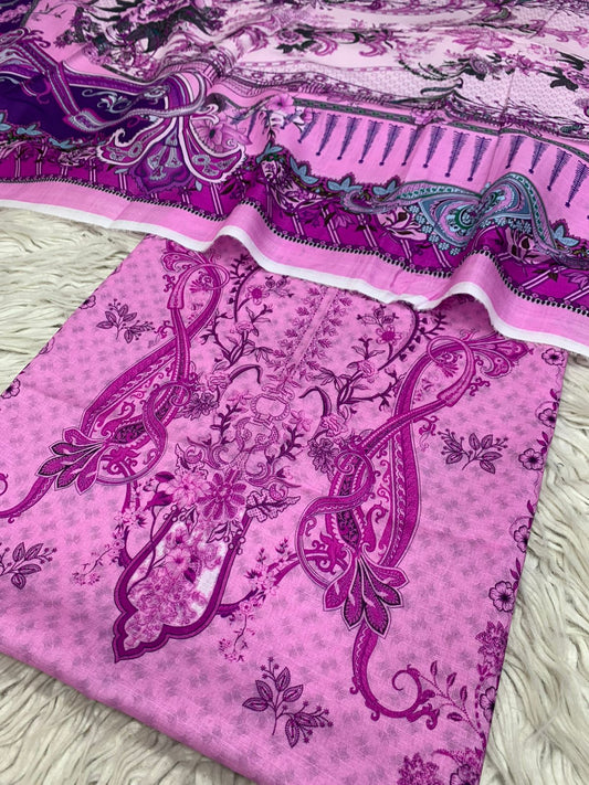 2Pc Cross Slub Lawn Kameez & Duppata Suit  Vol-3201