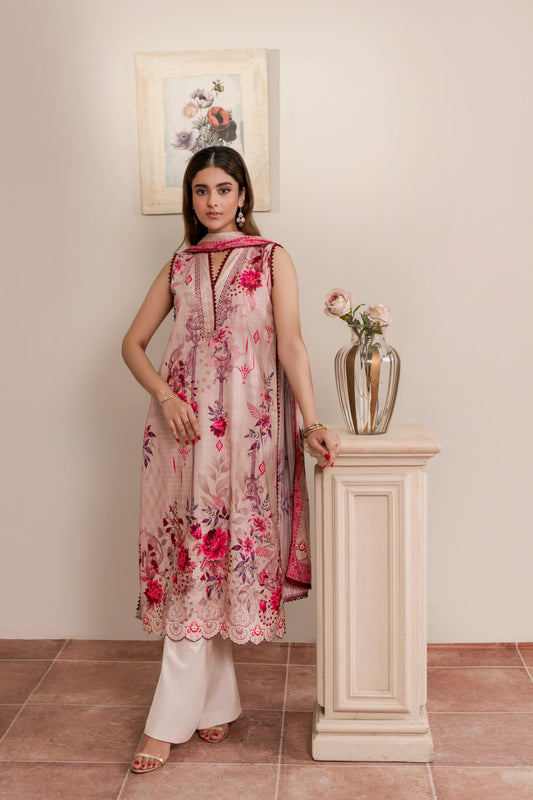 3Pc Firdous Cambric Printed Suit - D743