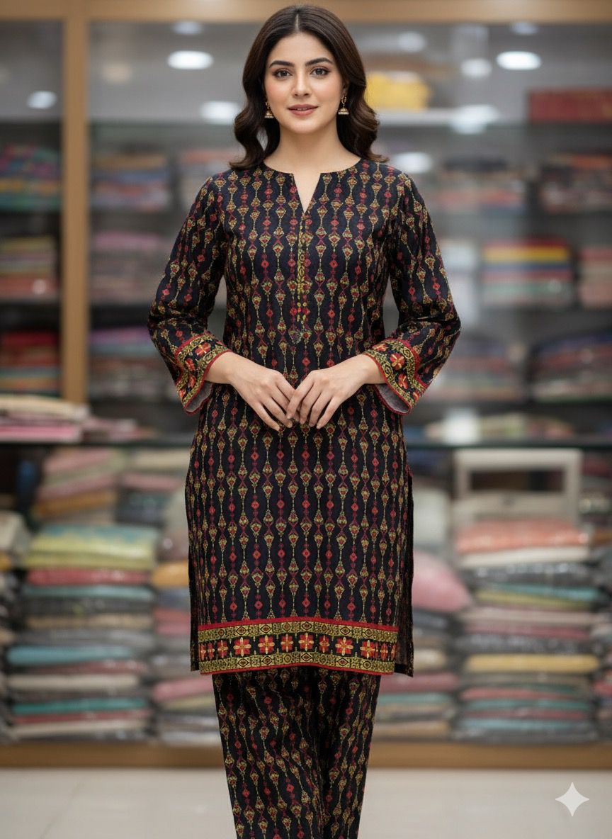 2 PC Cotton Allover Unstitched Suit Vol-1939