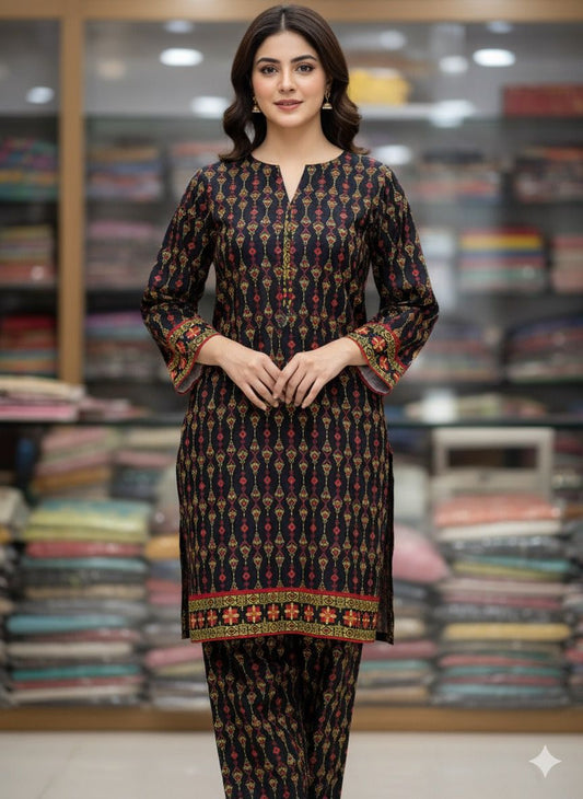 2 PC Cotton Allover Unstitched Suit Vol-1939