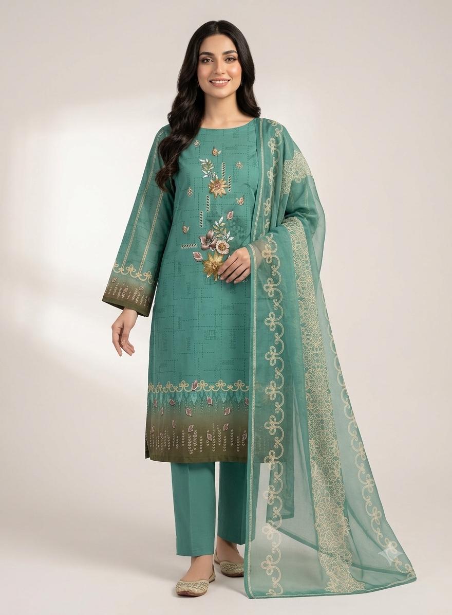3Pc Lawn Digital Printed Unstitched Suit 374