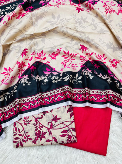 3Pc Slub Khaddar Unstitched Suit - 0085