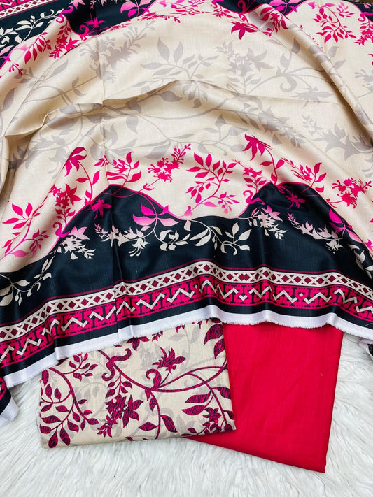 3Pc Slub Khaddar Unstitched Suit - 0085