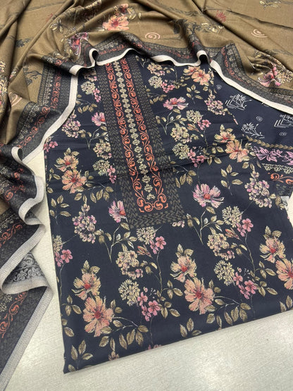 3Pc Sapphire Dhanak Unstitched Suit 0157