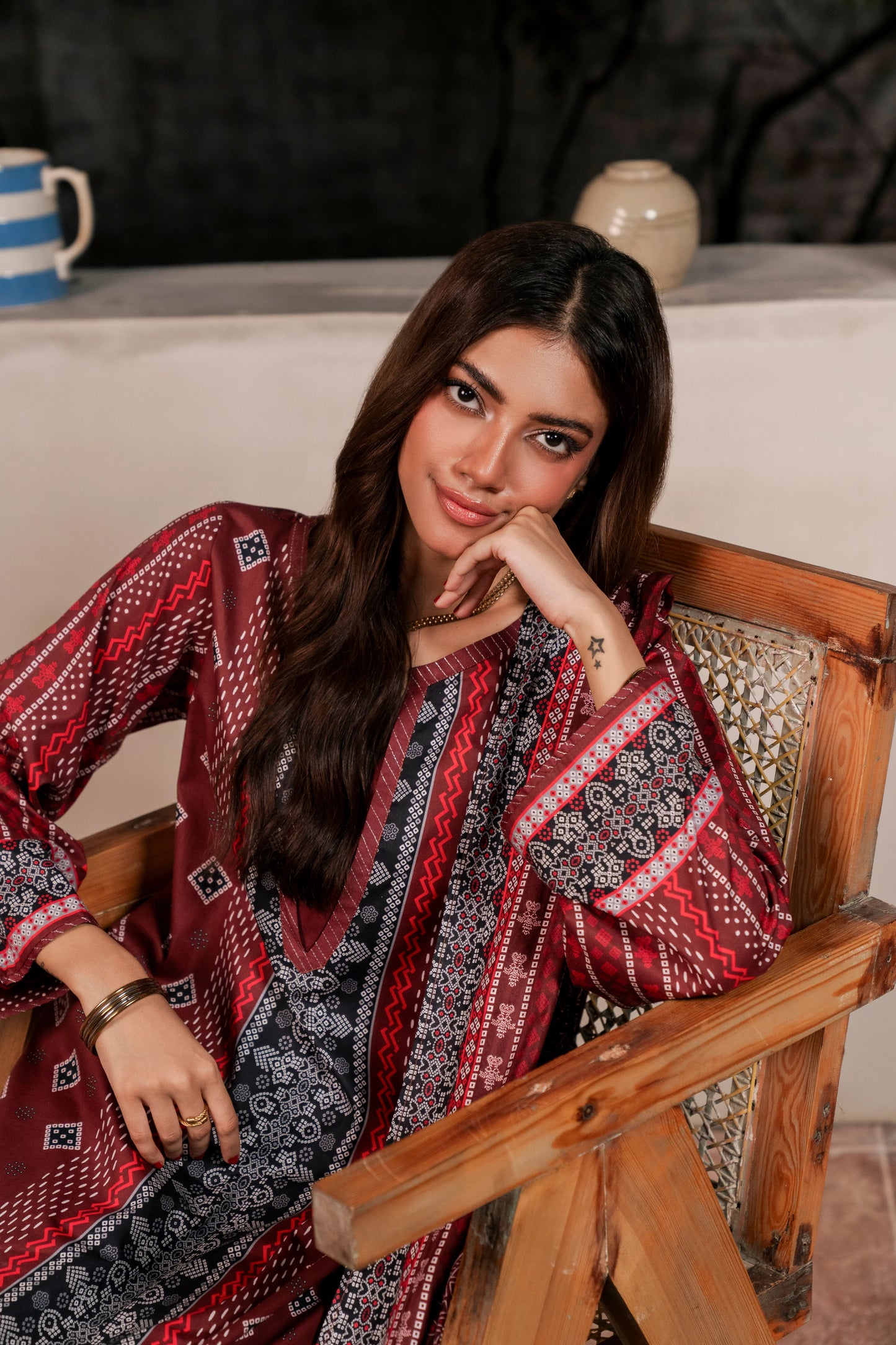 3Pc Firdous Cambric Printed Suit - D741