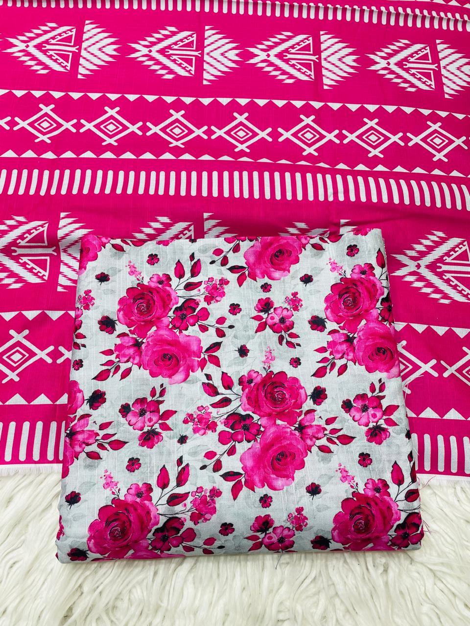 3Pc Slub Khaddar Allover Suit - 0092