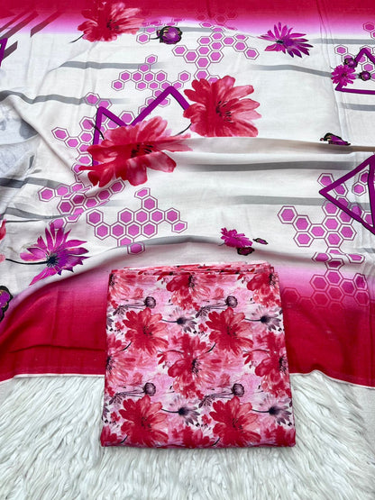 3Pc Karandi Allover Unstitched Suit - 0087