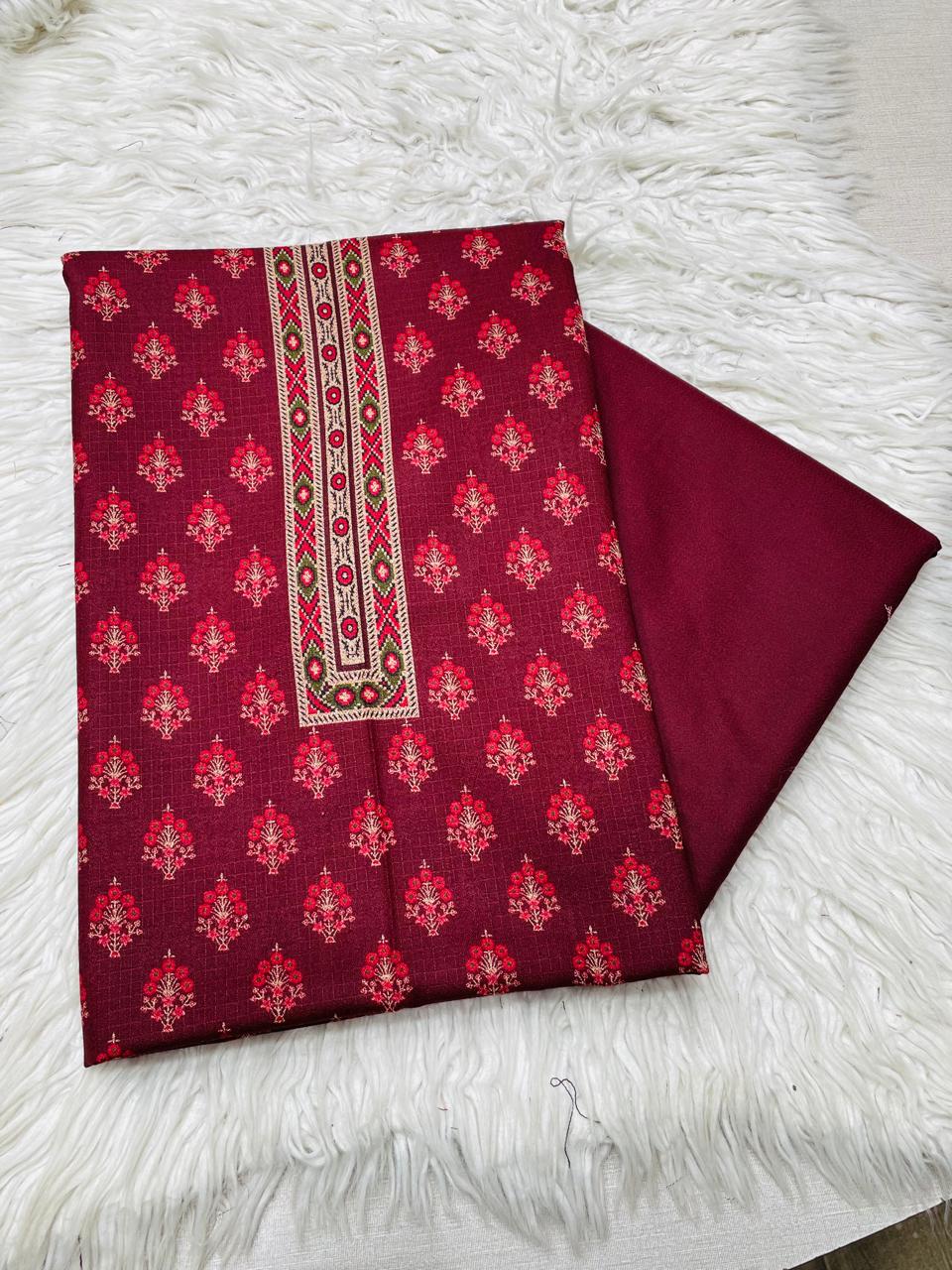 2PC Dhanak Jacquard Kameez & Trouser Unstitched Suit  Vol-0089