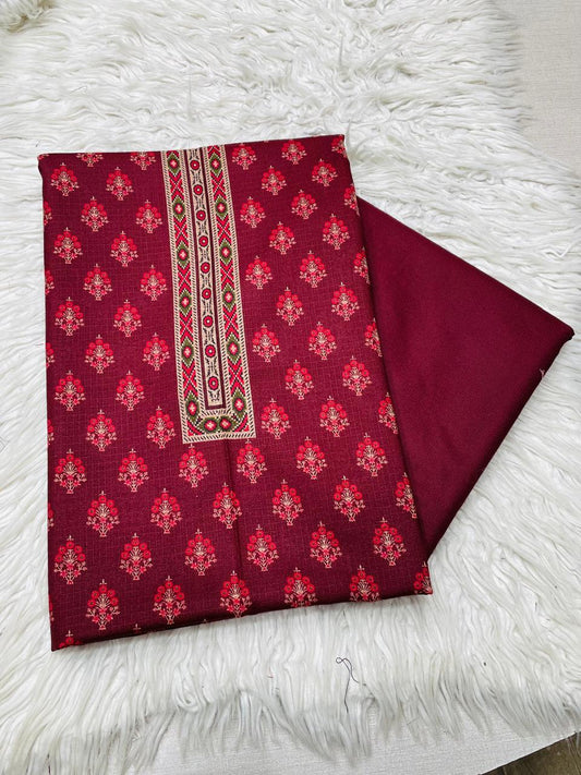 2PC Dhanak Jacquard Kameez & Trouser Unstitched Suit  Vol-0089