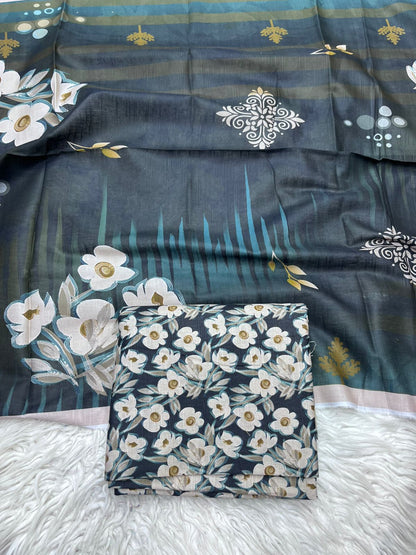 3Pc Slub Khaddar Unstitched Suit - 417