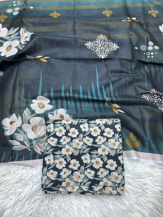 3Pc Slub Khaddar Unstitched Suit - 417