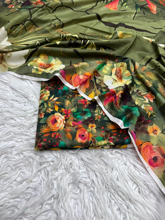 3Pc Linen Allover Unstitched Suit - 409