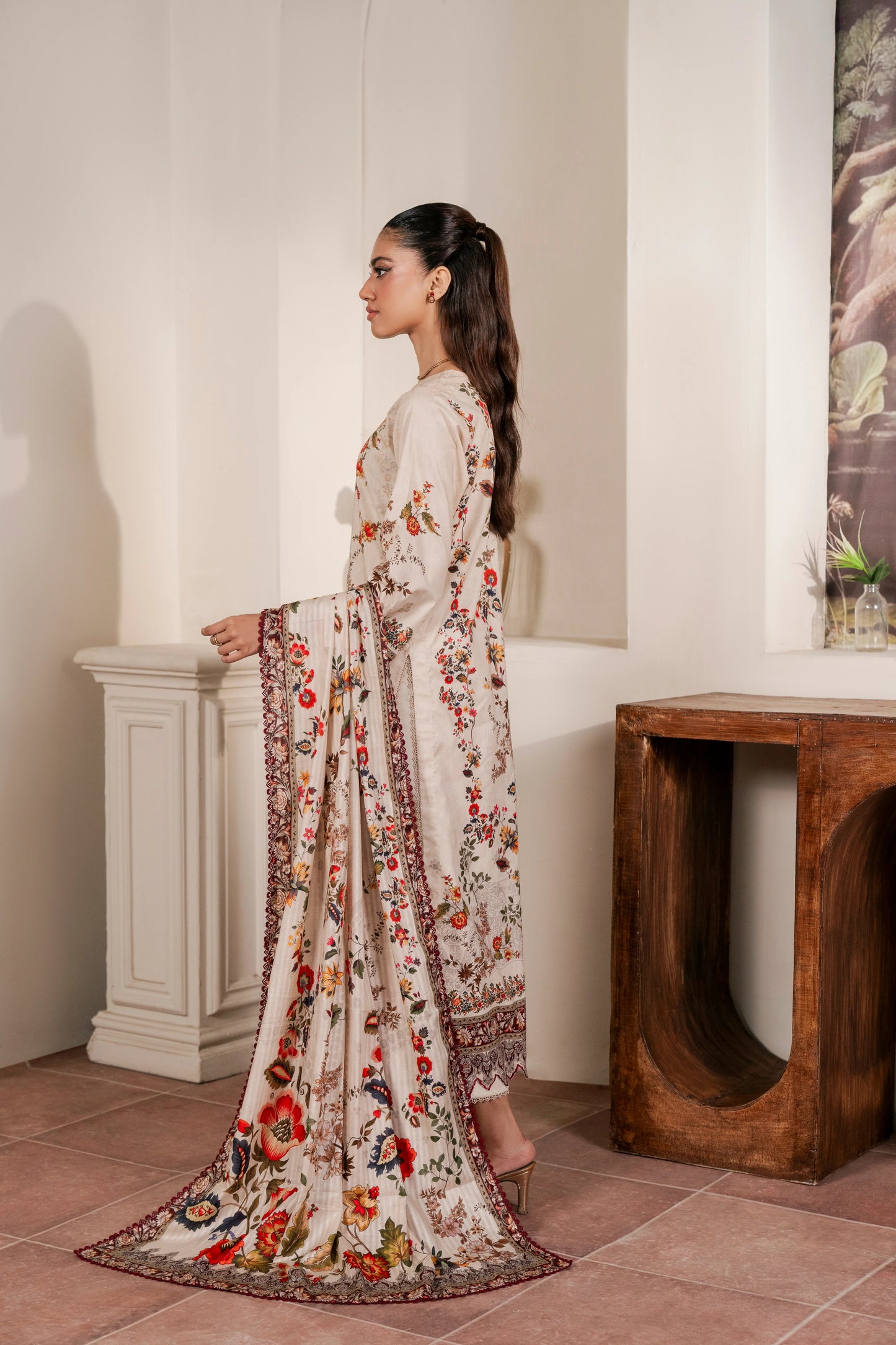 3Pc Firdous Cambric Printed Suit - D739