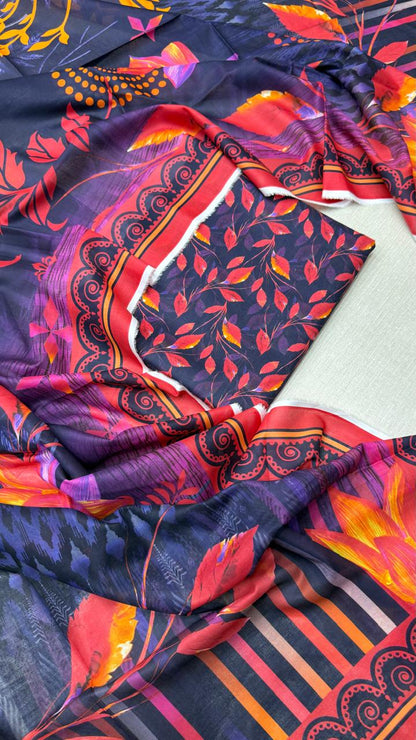 3Pc Lawn Unstitched Suit - #37832