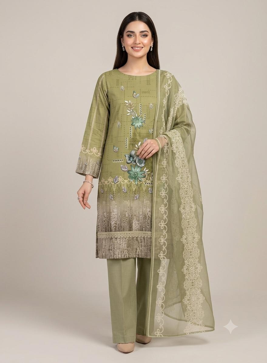 3Pc Lawn Digital Printed Unstitched Suit 374