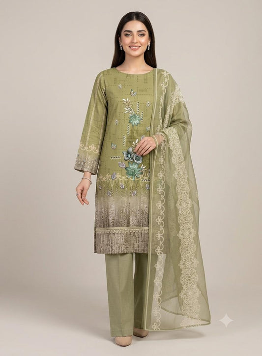 3Pc Lawn Digital Printed Unstitched Suit 374