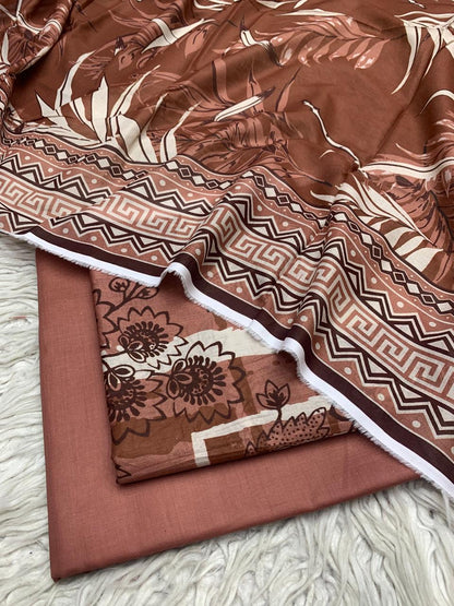 3Pc Printed Lawn Plain Trouser  Vol-03