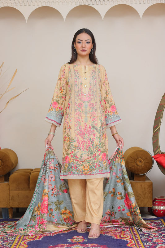 3 Peice Lawn Unstitched Suit -  D (05)