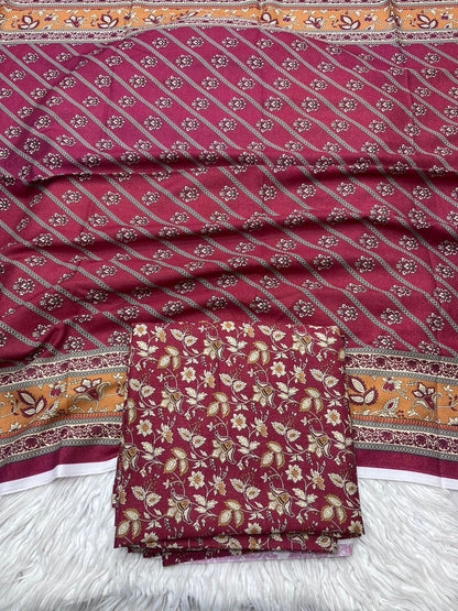 3Pc Karandi Allover Unstitched Suit - 0087