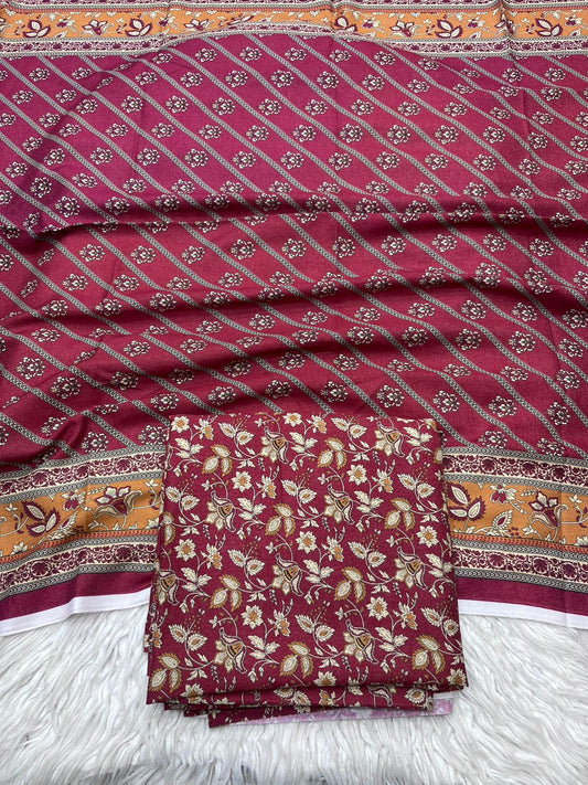 3Pc Karandi Allover Unstitched Suit - 0087