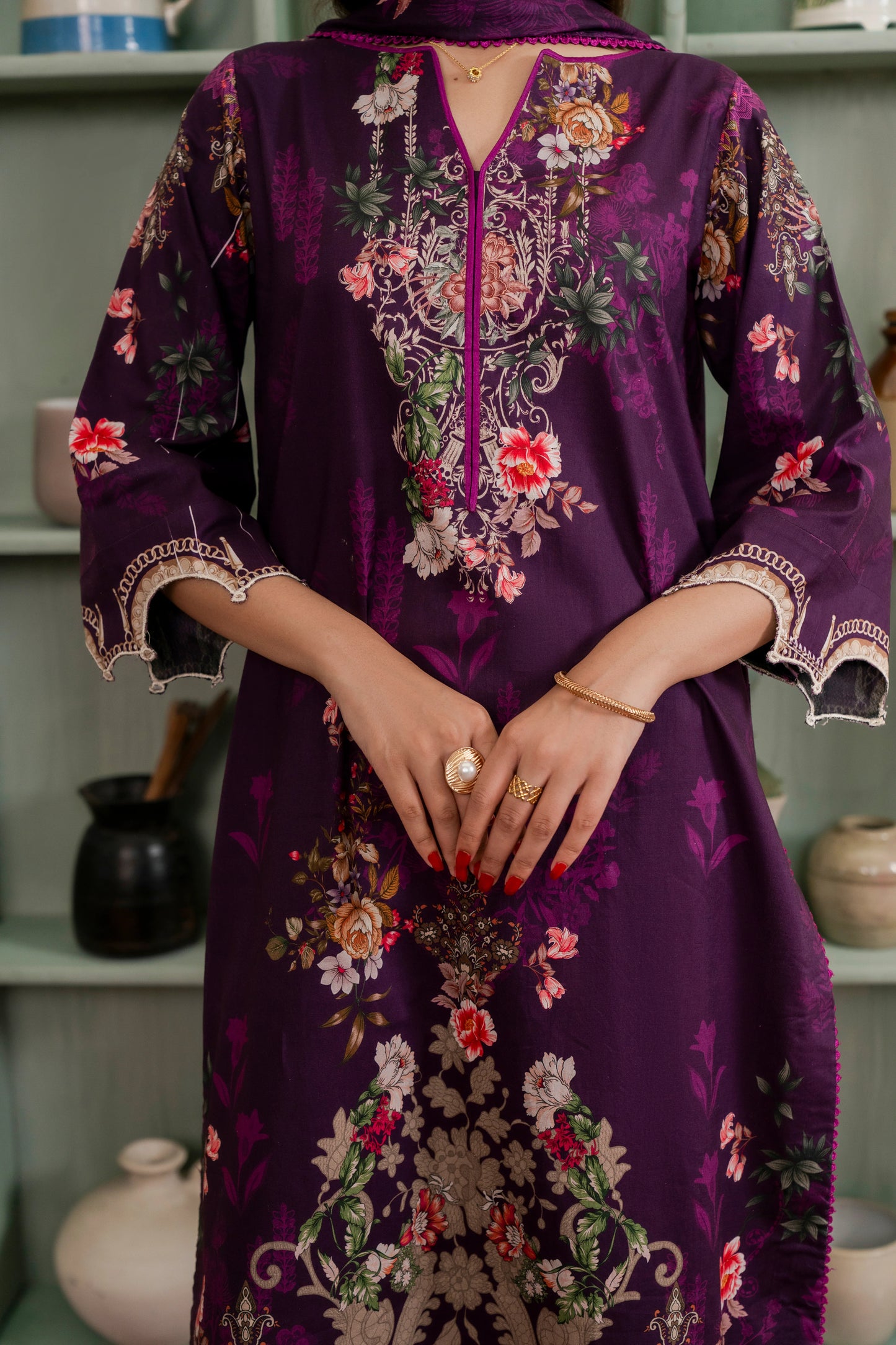 3Pc Firdous Cambric Printed Suit - D757