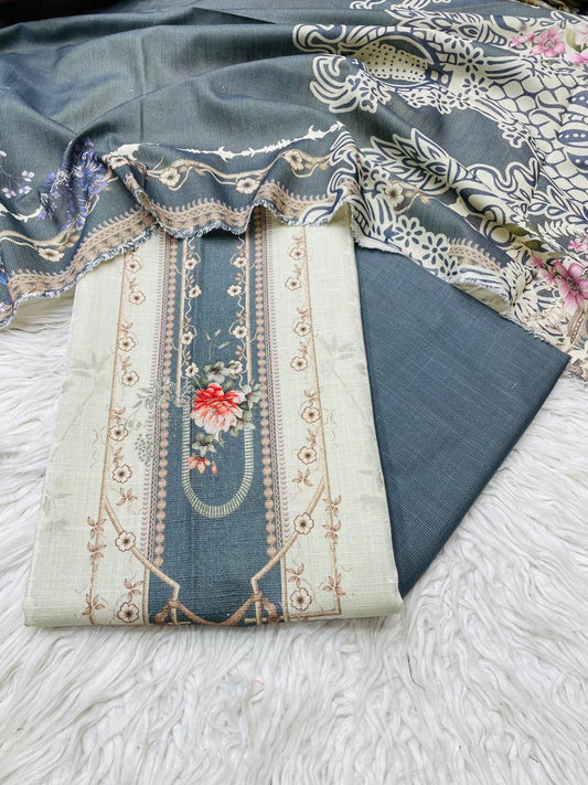 3Pc Chamki Khaddar Unstitched Suit Vol-0116